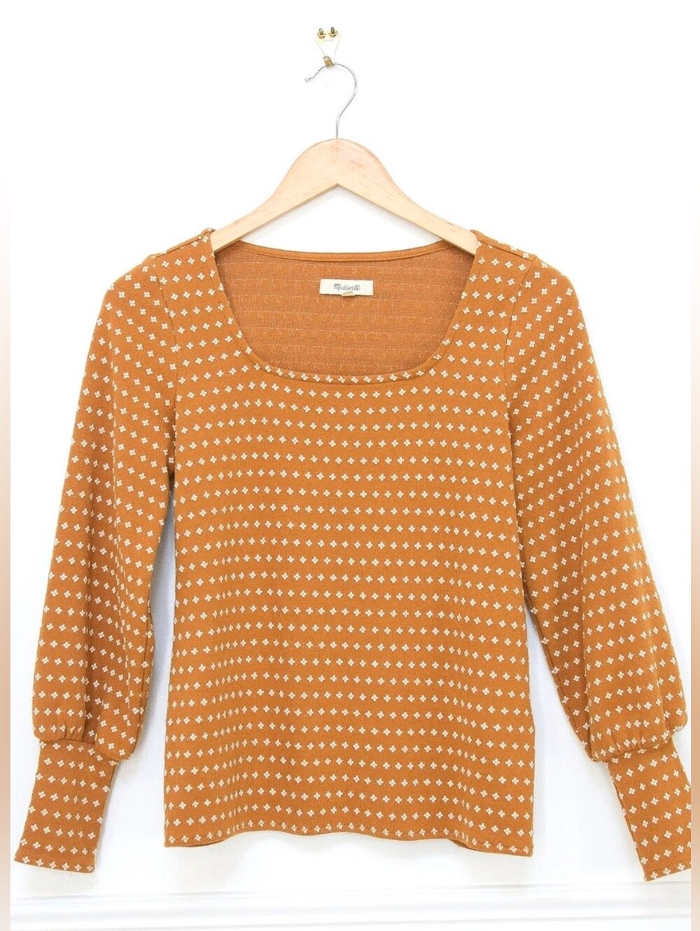 Madewell Floral Jacquard Square Neck Top Mustard Yellow White Sz XS Ditsy Boho - Picture 4 of 9